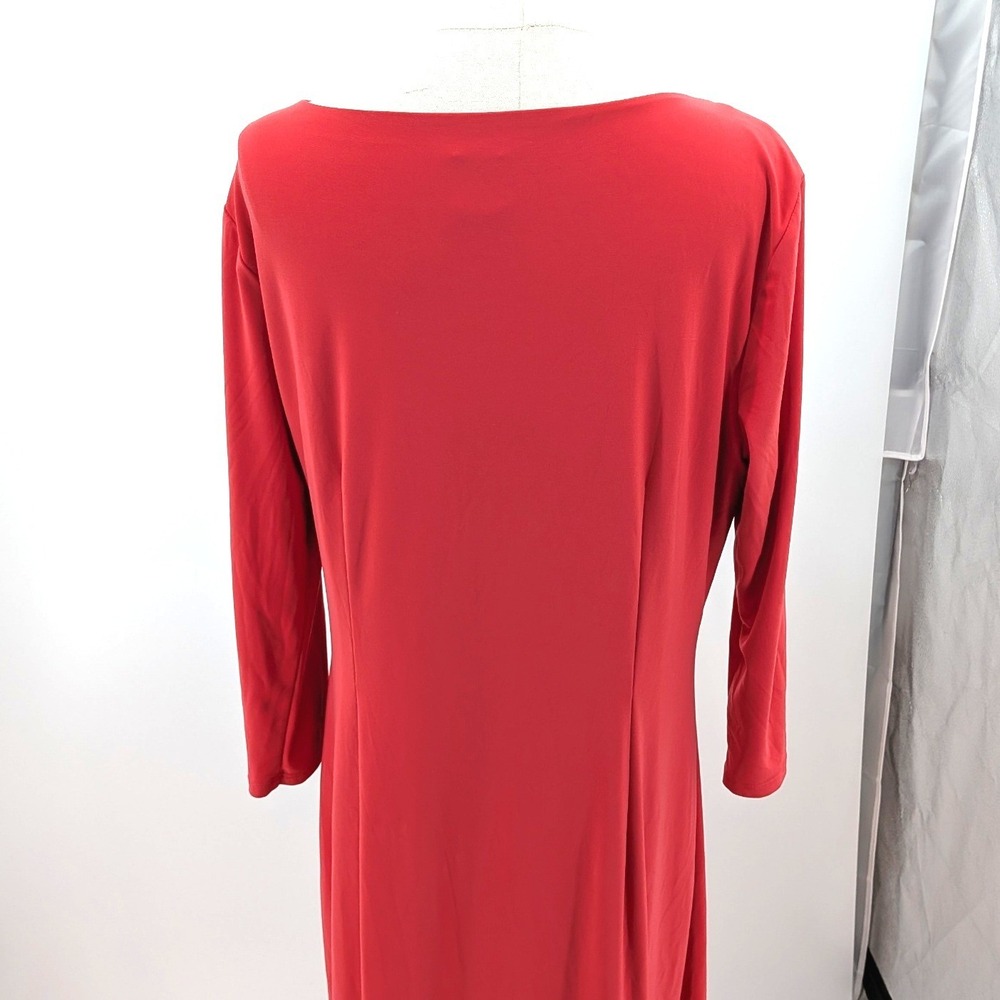 Anne Klein Coral Ruched Sheath Dress Career Cocktail Midi Size 16 - Picture 8 of 8